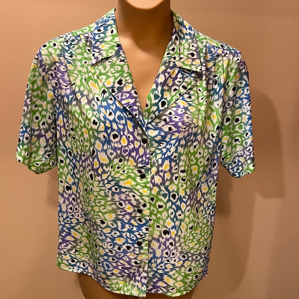 Vintage Lilli Ann collections Blouse peacock print made in USA union made SH31